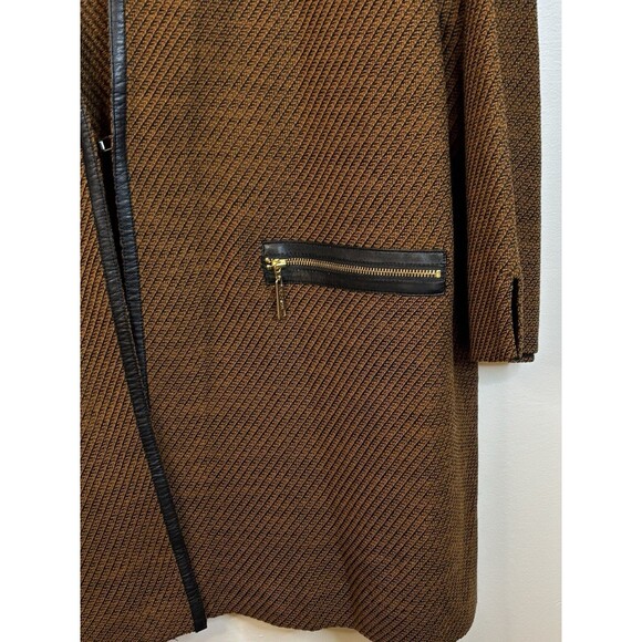 MISOOK Faux Leather Trim Jacket XL Brown Textured Single Clasp 3/4 Sleeve Career - Picture 7 of 16